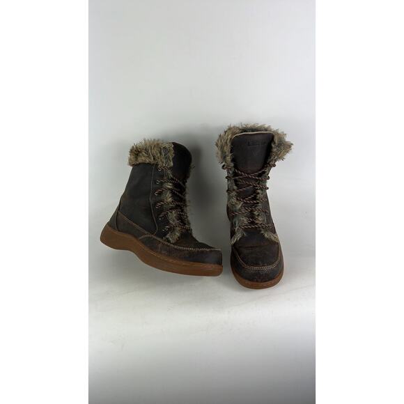 LLBean winter boots women's size 7 brown oiled leather waterproof faux fur lined - Picture 1 of 12